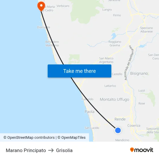 Marano Principato to Grisolia map