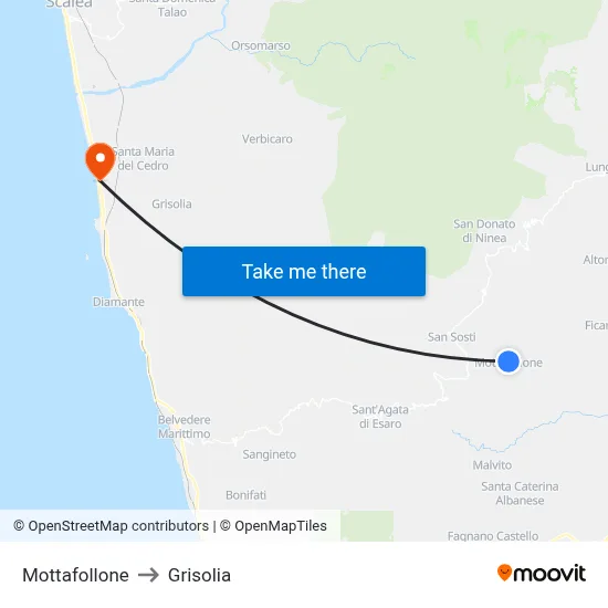 Mottafollone to Grisolia map