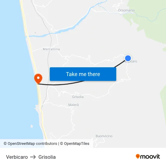 Verbicaro to Grisolia map
