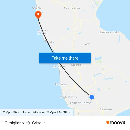 Gimigliano to Grisolia map