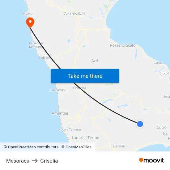 Mesoraca to Grisolia map