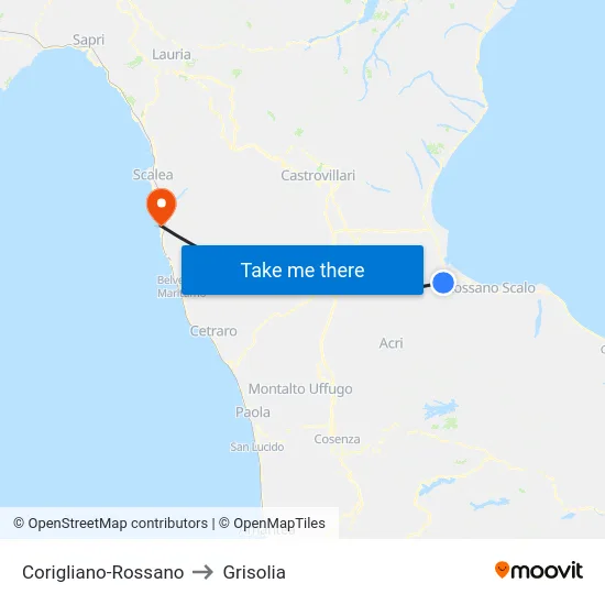 Corigliano-Rossano to Grisolia map