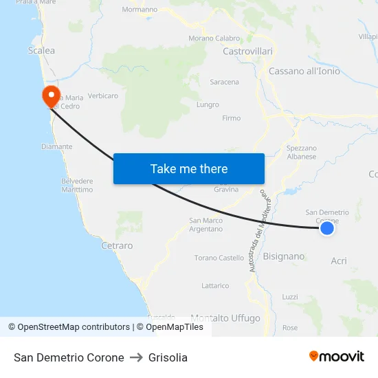 San Demetrio Corone to Grisolia map