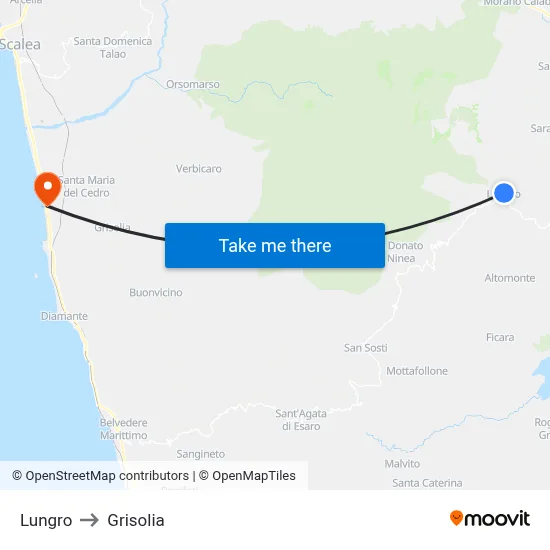 Lungro to Grisolia map