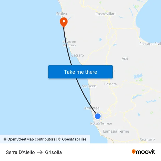 Serra D'Aiello to Grisolia map