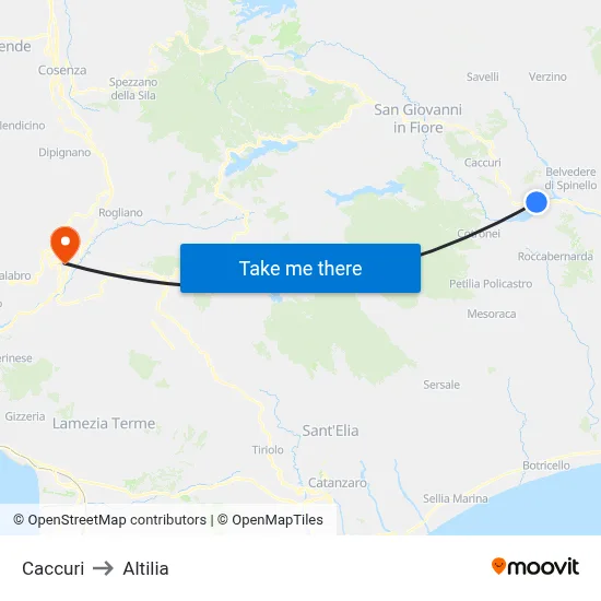 Caccuri to Altilia map