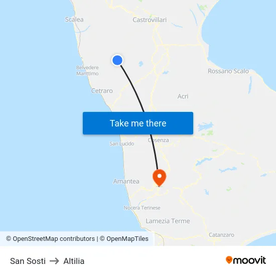 San Sosti to Altilia map