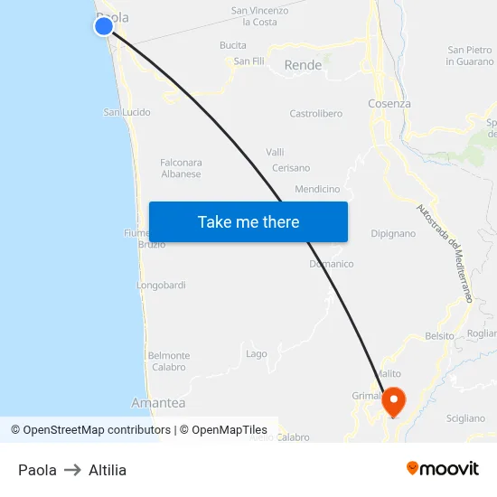 Paola to Altilia map