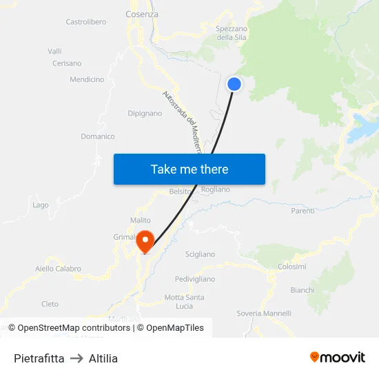 Pietrafitta to Altilia map
