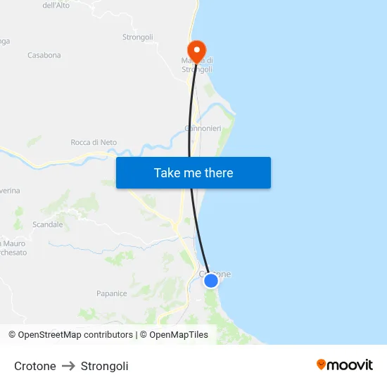Crotone to Strongoli map