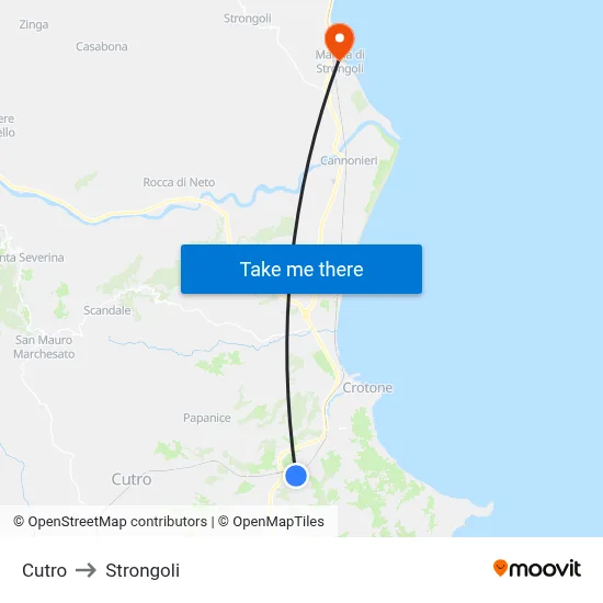 Cutro to Strongoli map