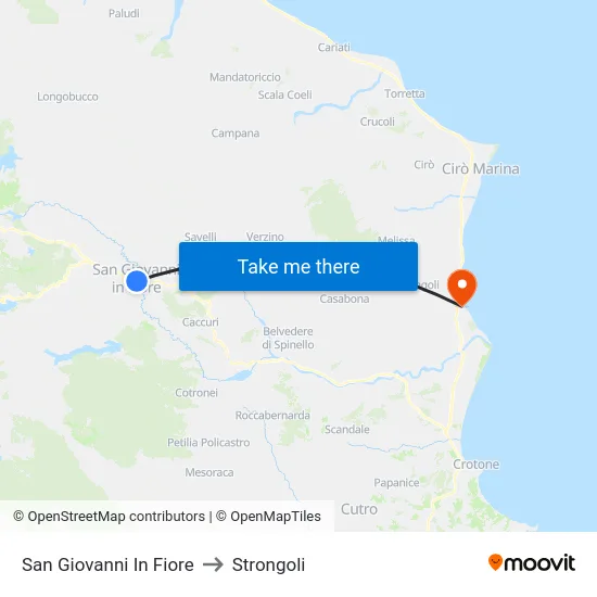 San Giovanni In Fiore to Strongoli map