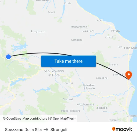 Spezzano Della Sila to Strongoli map