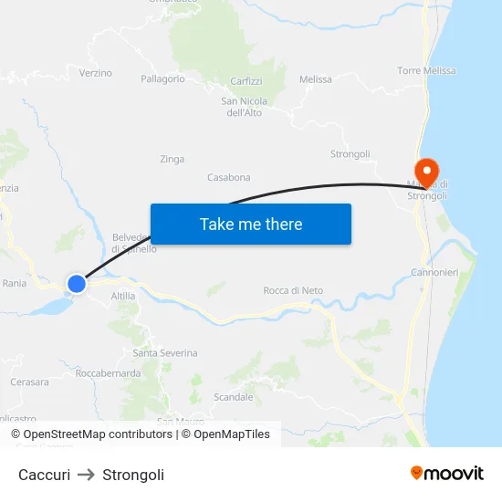Caccuri to Strongoli map