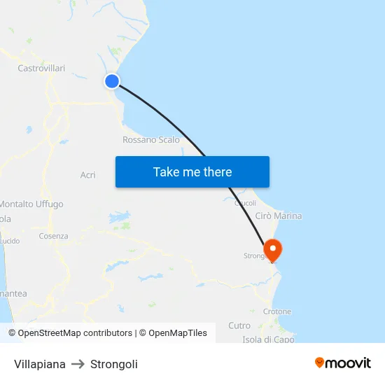 Villapiana to Strongoli map