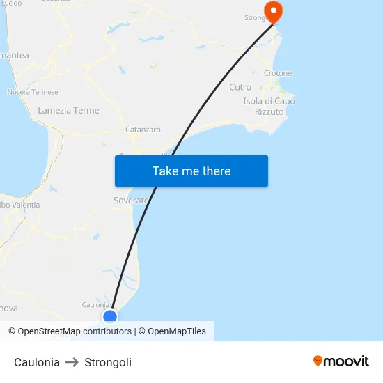 Caulonia to Strongoli map