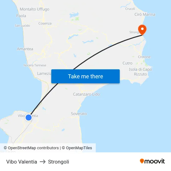 Vibo Valentia to Strongoli map