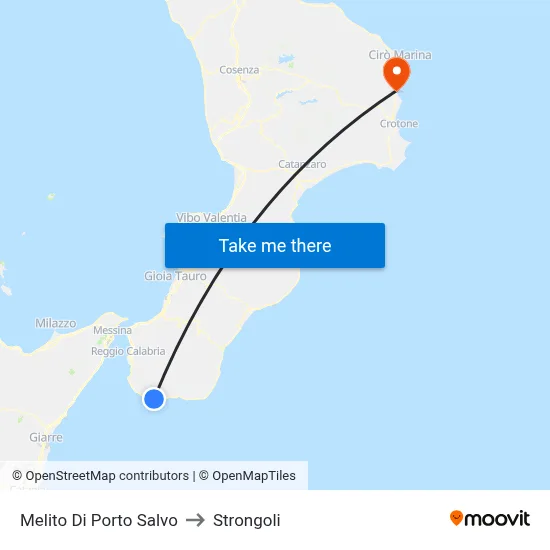Melito Di Porto Salvo to Strongoli map