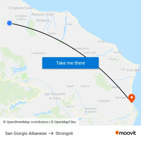San Giorgio Albanese to Strongoli map