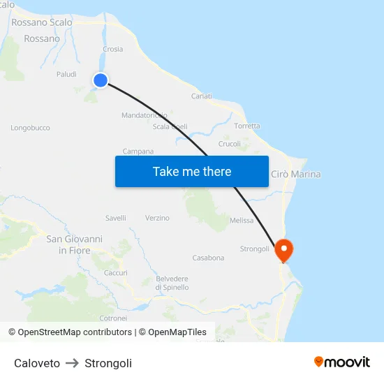 Caloveto to Strongoli map