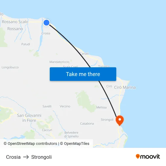 Crosia to Strongoli map