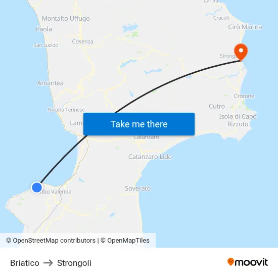 Briatico to Strongoli map