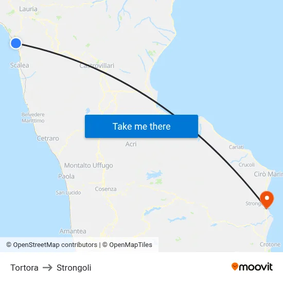 Tortora to Strongoli map