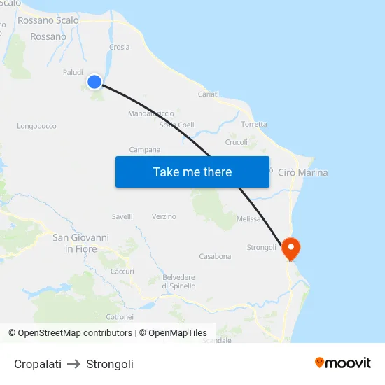 Cropalati to Strongoli map