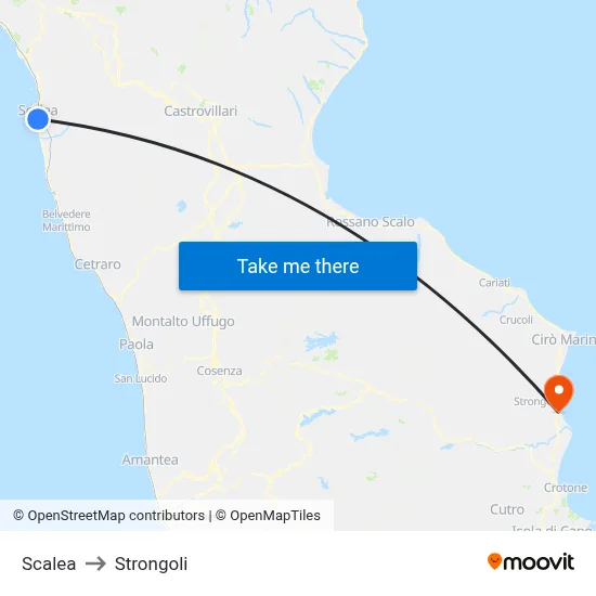 Scalea to Strongoli map