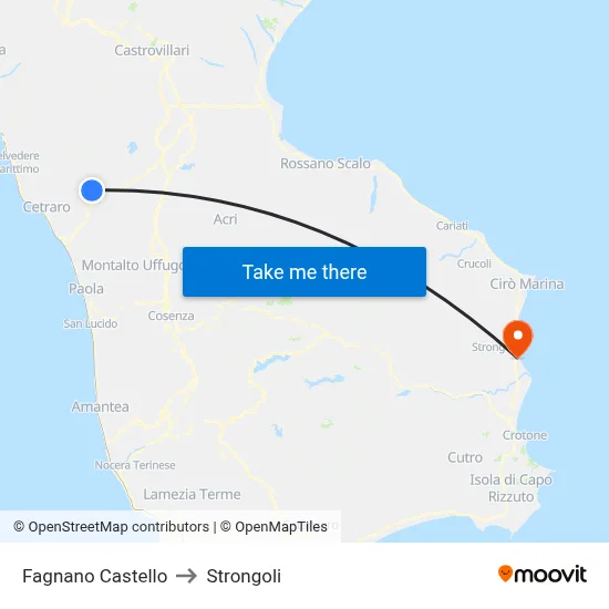Fagnano Castello to Strongoli map
