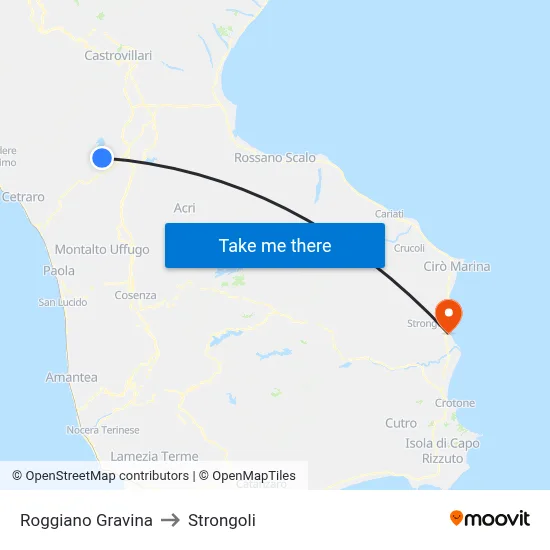 Roggiano Gravina to Strongoli map