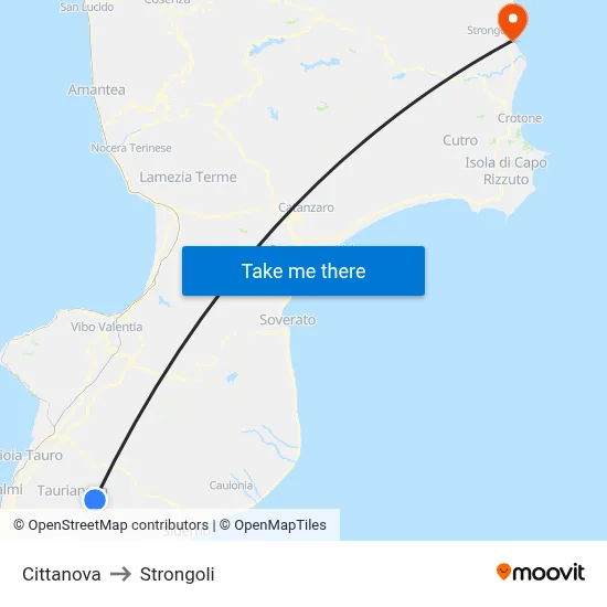 Cittanova to Strongoli map