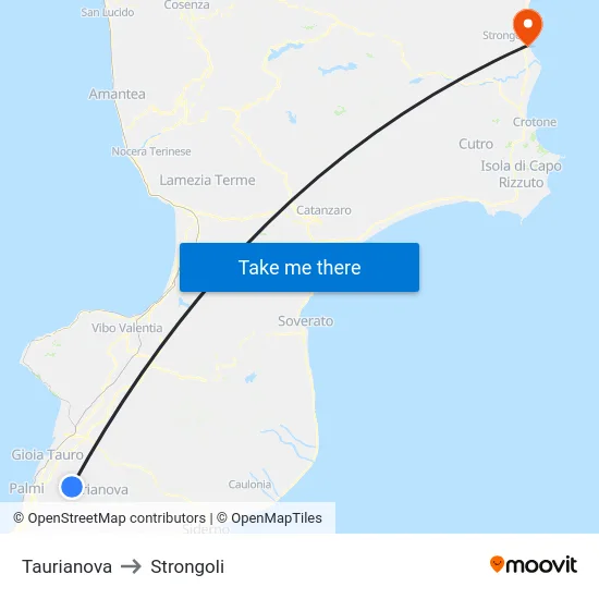 Taurianova to Strongoli map