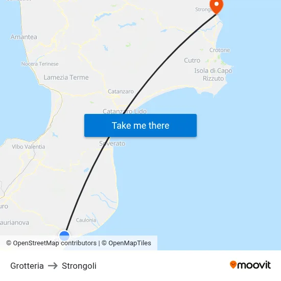 Grotteria to Strongoli map