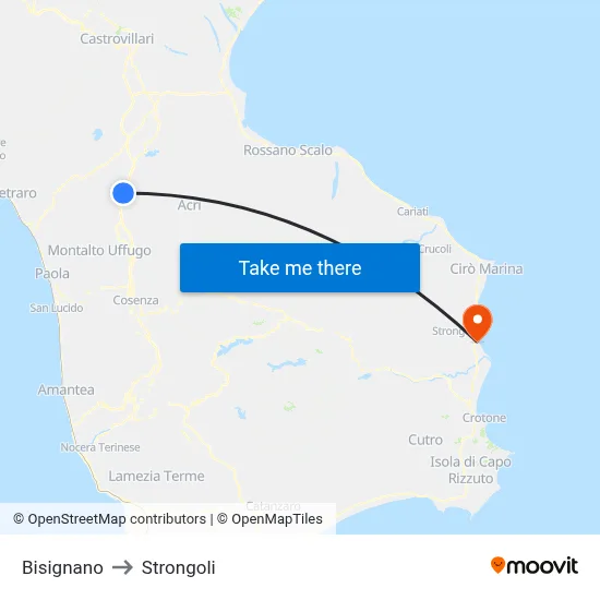 Bisignano to Strongoli map