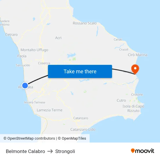 Belmonte Calabro to Strongoli map