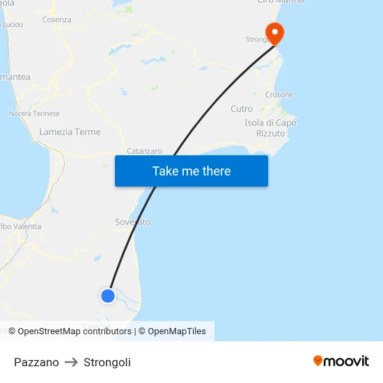 Pazzano to Strongoli map