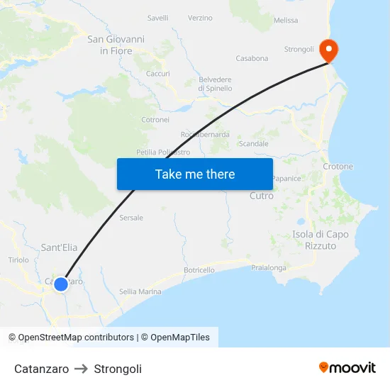 Catanzaro to Strongoli map