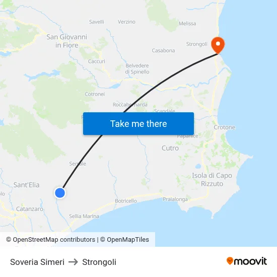 Soveria Simeri to Strongoli map
