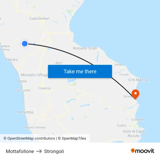 Mottafollone to Strongoli map