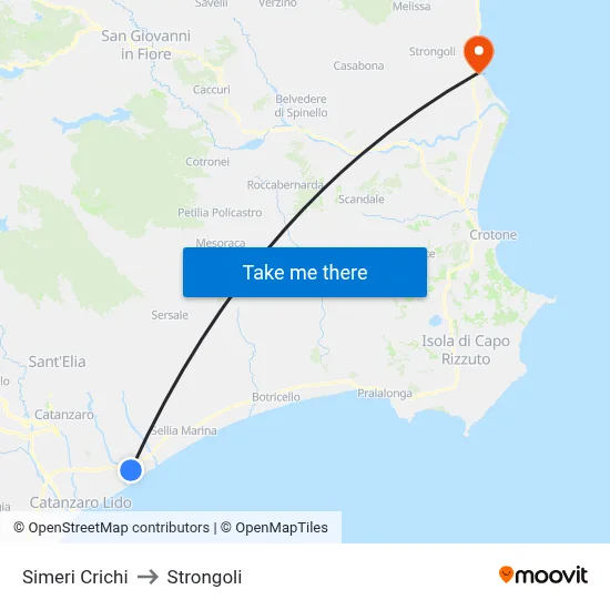 Simeri Crichi to Strongoli map