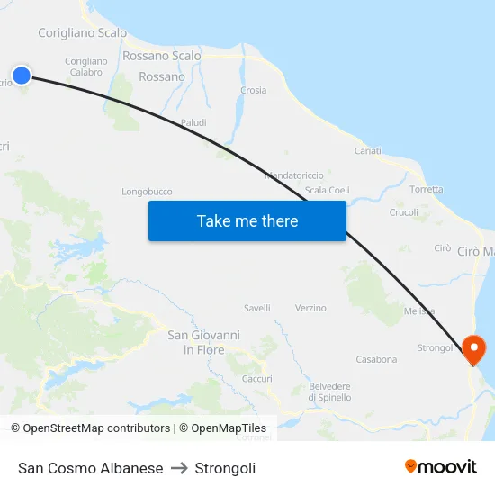 San Cosmo Albanese to Strongoli map