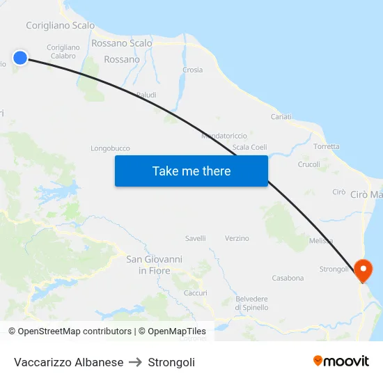 Vaccarizzo Albanese to Strongoli map