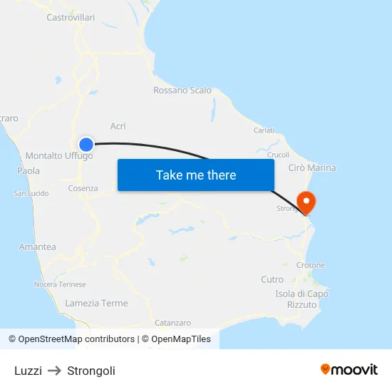 Luzzi to Strongoli map