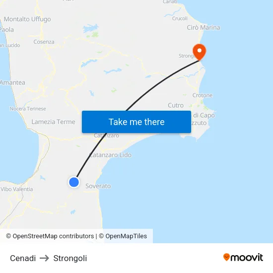 Cenadi to Strongoli map