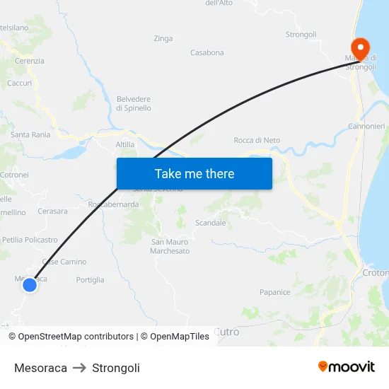 Mesoraca to Strongoli map