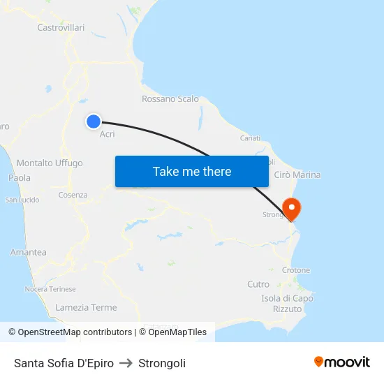 Santa Sofia D'Epiro to Strongoli map