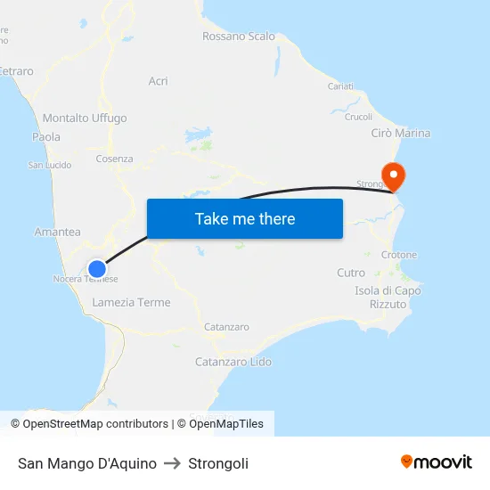 San Mango D'Aquino to Strongoli map