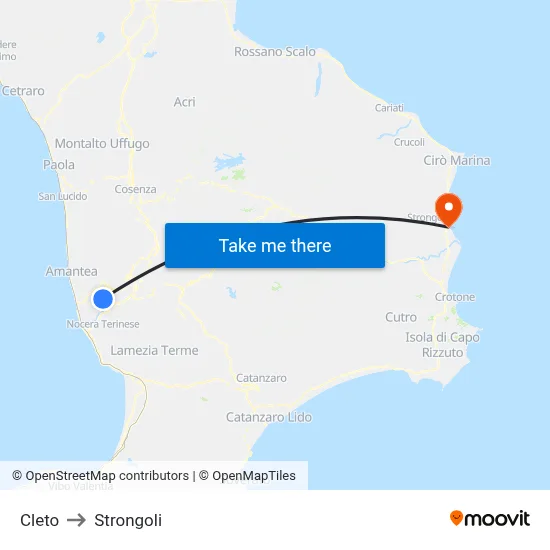 Cleto to Strongoli map