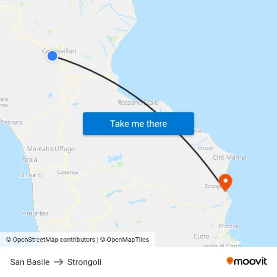 San Basile to Strongoli map